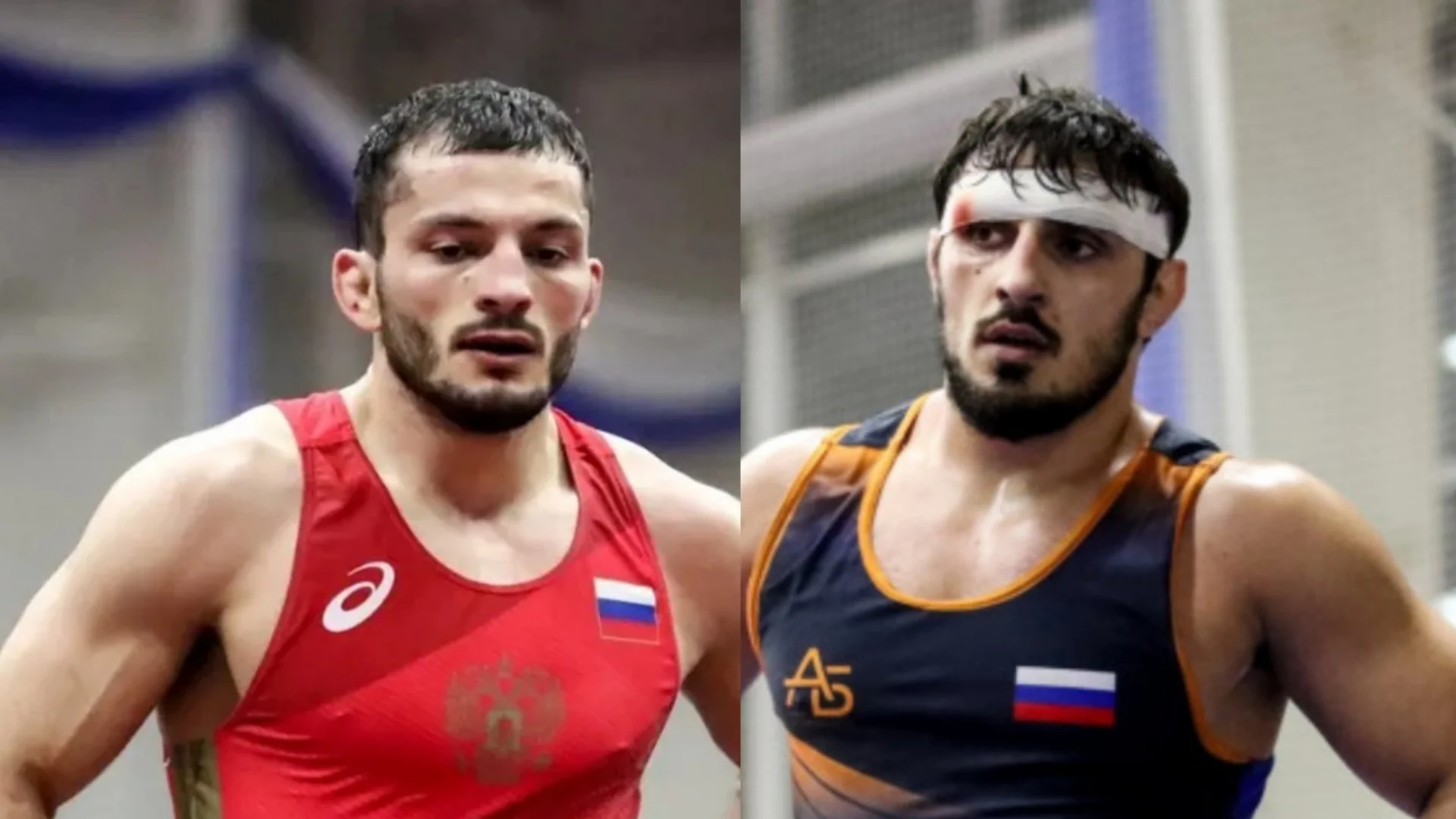 Armenian wrestlers Vahag Margaryan and Narek Ohanyan in the finals of the BRICS Games in Greco-Roman wrestling