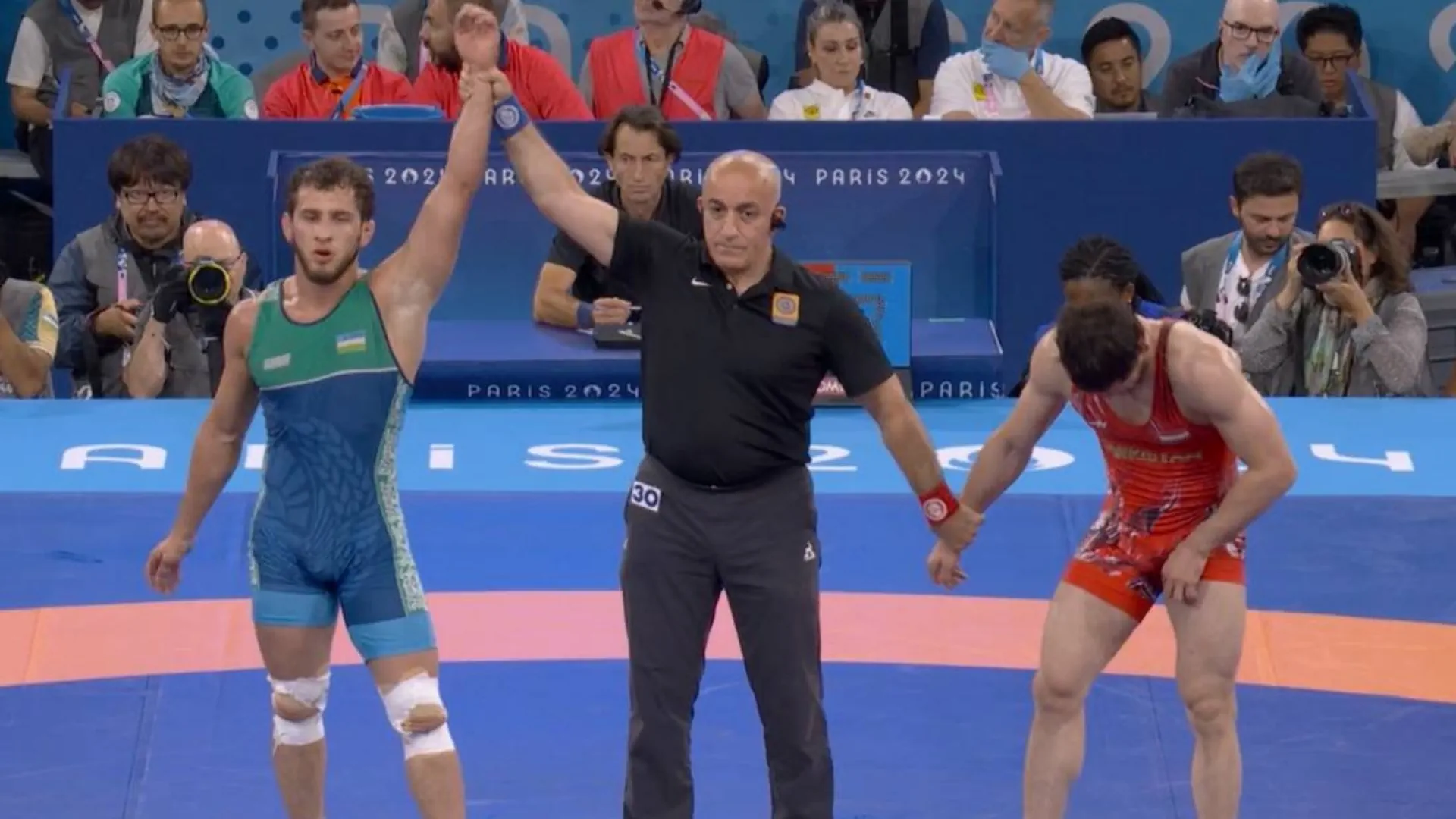 Dagestani wrestler Razambek Zhamalov in the Olympic Games freestyle wrestling final