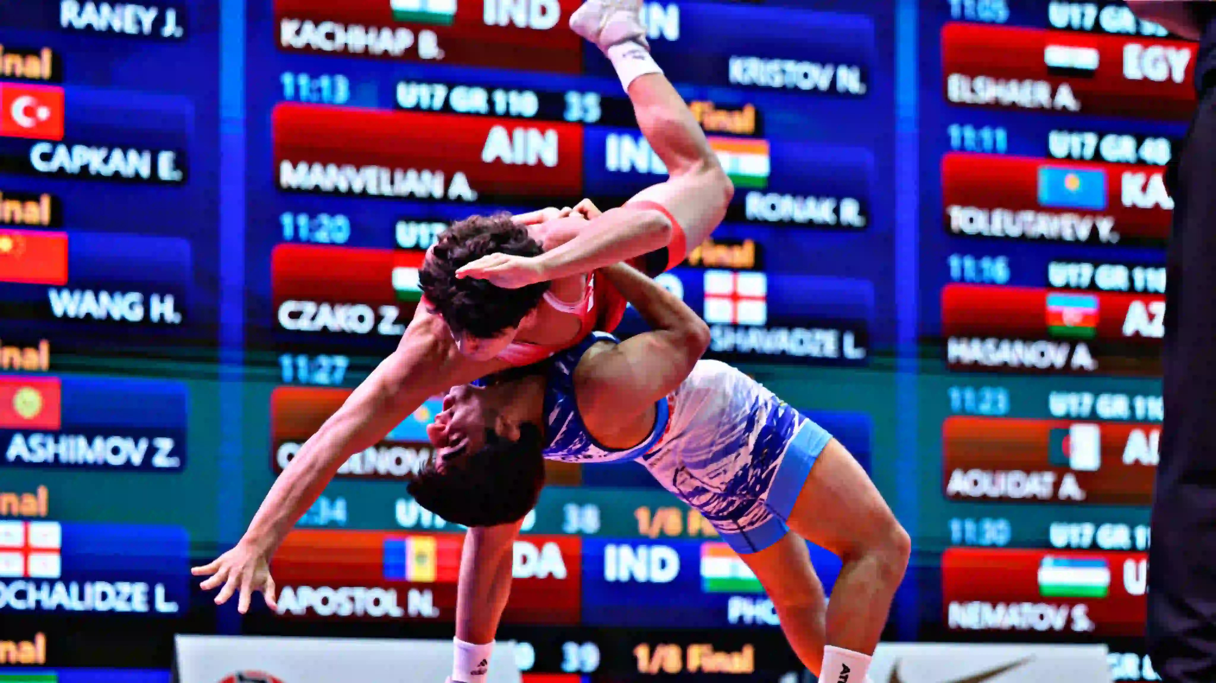 The U17 Greco-Roman Wrestling World Championship. The final pairs of the first day