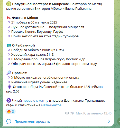 Прогноз на матч WTA