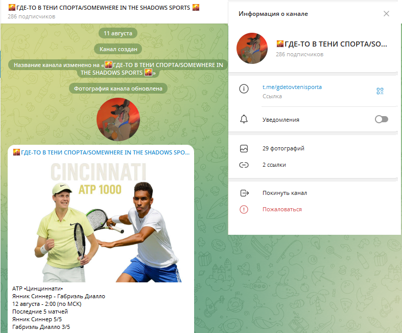 Информация о канале в telegram