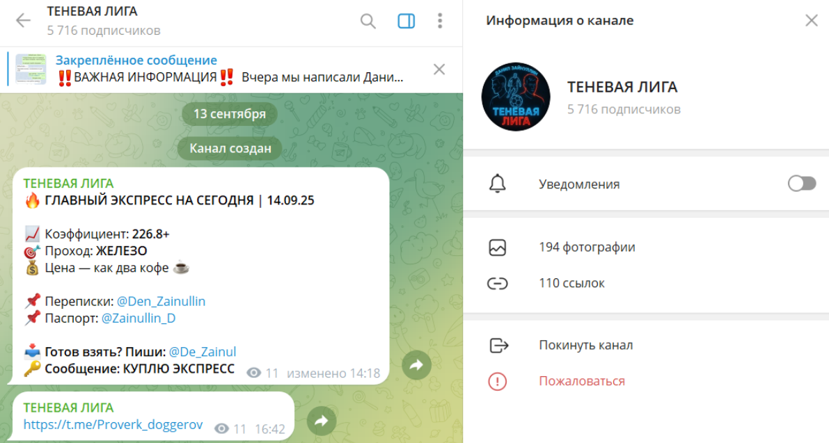 Теневая лига телеграмм