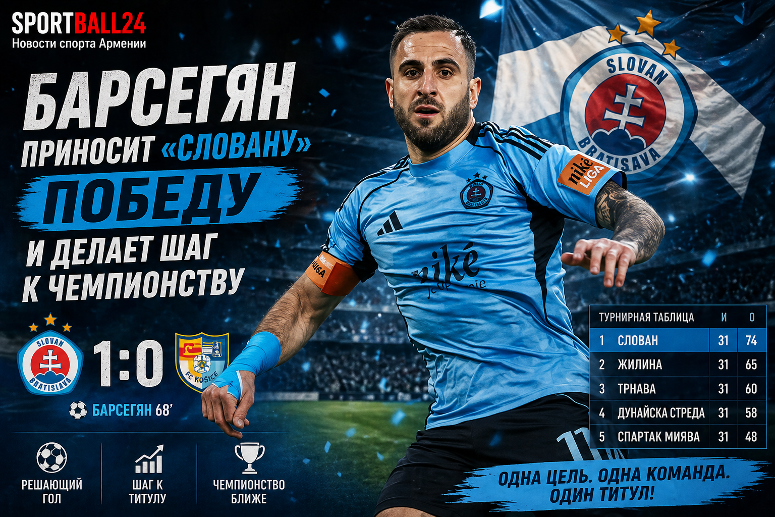 Барсегян приносит «Словану» победу и делает шаг к чемпионству