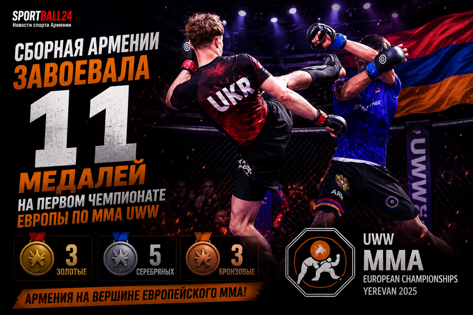 Сборная Армении завоевала 11 медалей на первом чемпионате Европы по ММА UWW