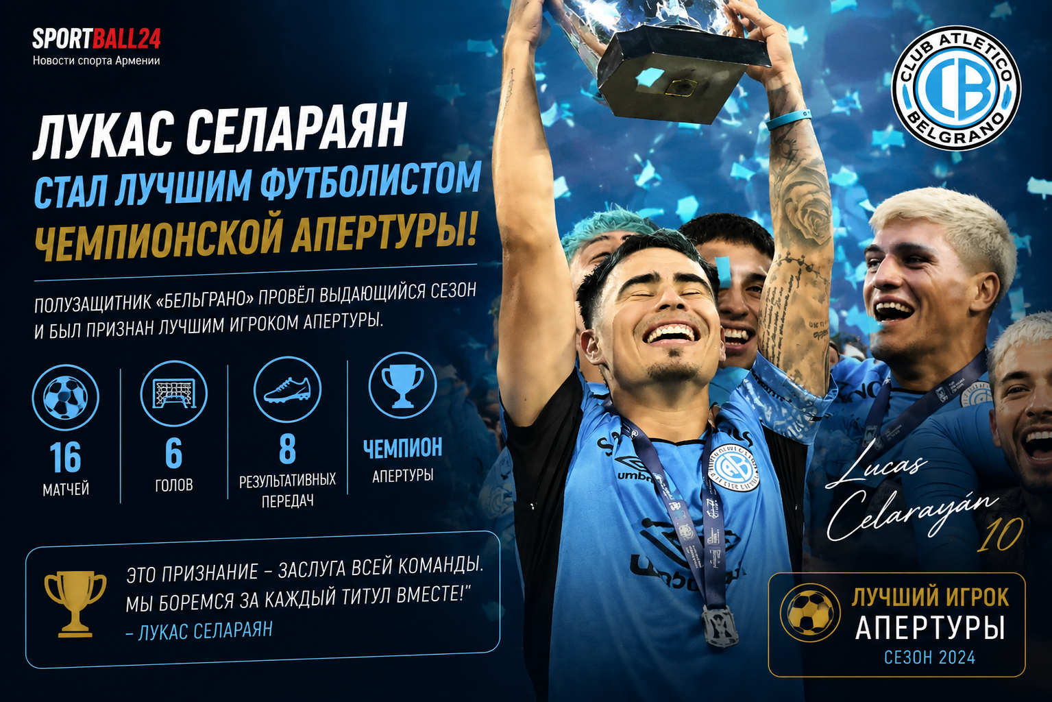 Лукас Селараян стал лучшим футболистом чемпионской Апертуры