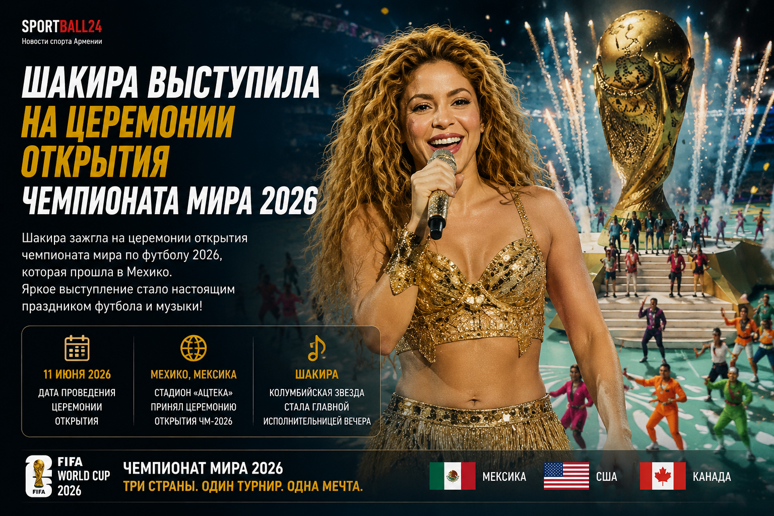 Шакира выступила на церемонии открытия чемпионата мира 2026
