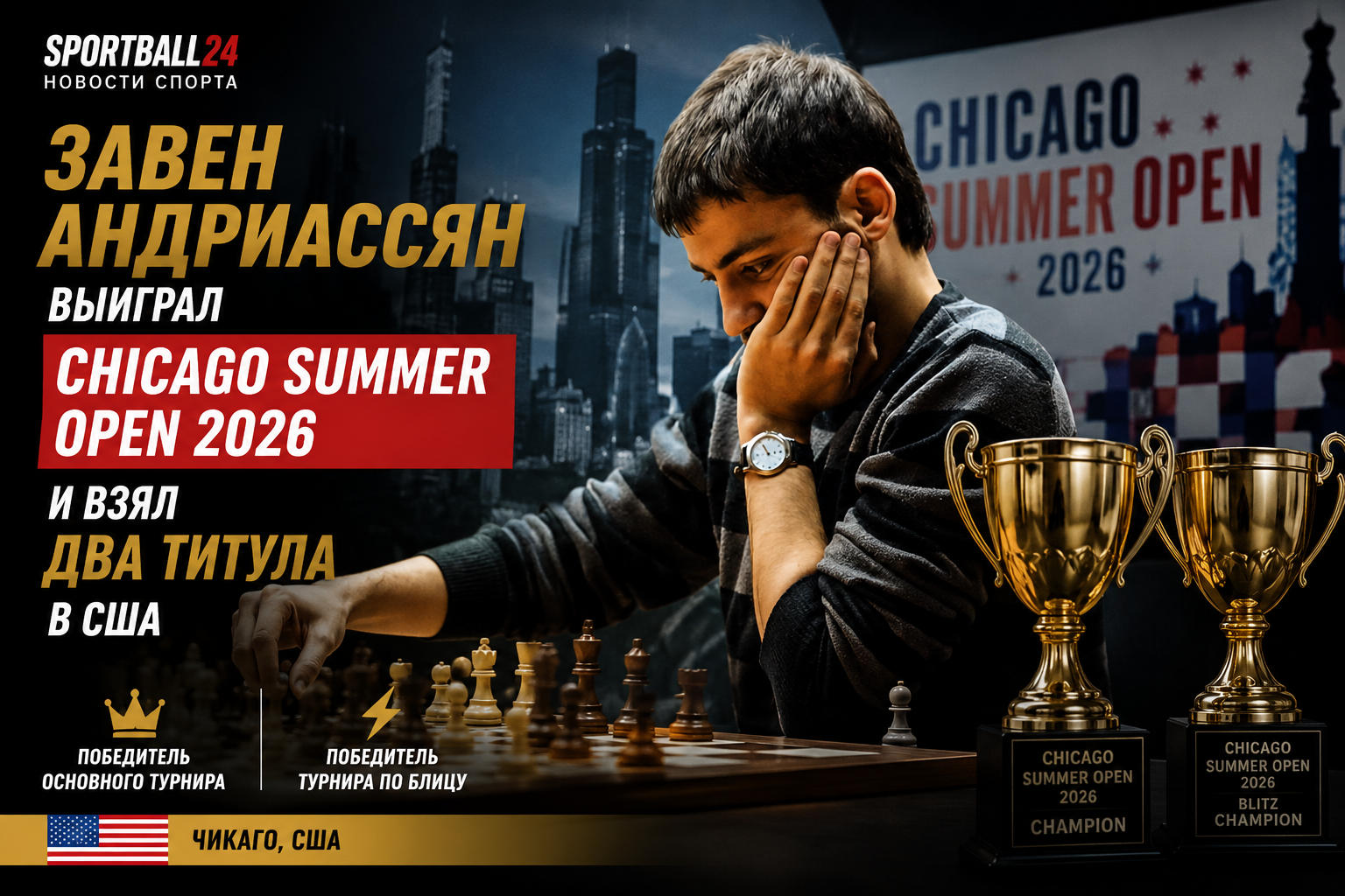 Завен Андриасян выиграл Chicago Summer Open 2026 и взял два титула в США
