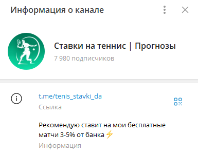Внешний вид телеграм-канала со ставками на теннис